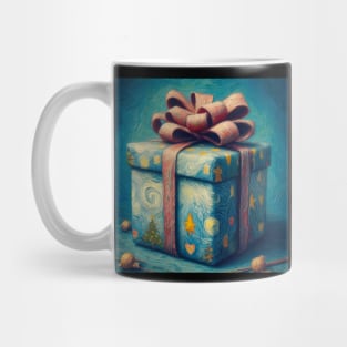 It’s All in the Bow - Fancy Blue Present - Oil Painting turned Digital Art in the Style of Van Gogh Mug